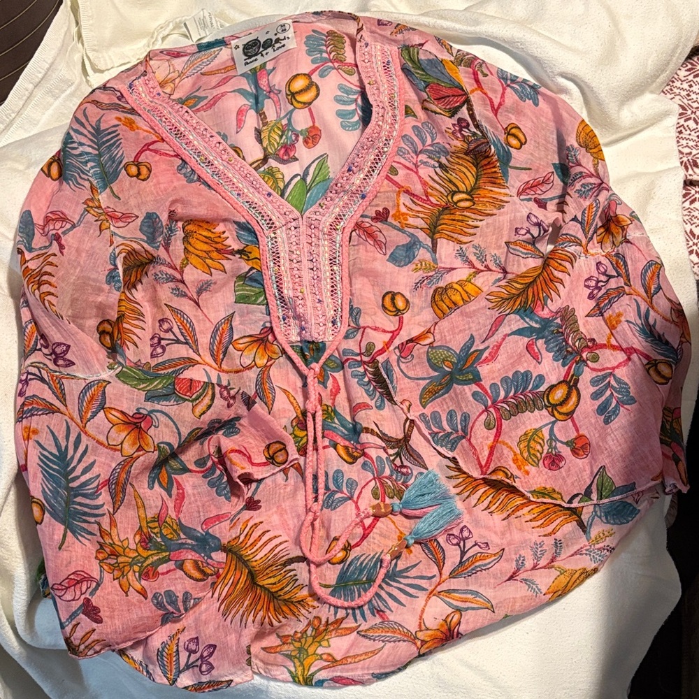 Botanical Pink Women's Top Peace + Love Medium Beaded Detail
